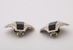  Cartier Cartier Geometric Sterling Onyx and 18 k Gold Clip Earrings - 3432299