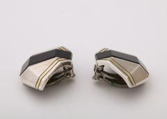  Cartier Cartier Geometric Sterling Onyx and 18 k Gold Clip Earrings - 3432301