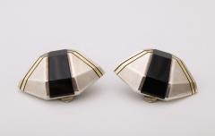  Cartier Cartier Geometric Sterling Onyx and 18 k Gold Clip Earrings - 3432302