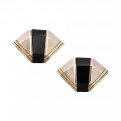  Cartier Cartier Geometric Sterling Onyx and 18 k Gold Clip Earrings - 3435174