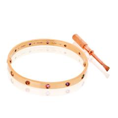  Cartier Cartier Love 18K Rose Gold Multicolored Gemstones Size 19 Bracelet - 4330652