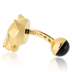  Cartier Cartier Panthere 18K Yellow Gold Black Onyx Nose And Green Eyes Cuff Links - 3909485