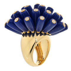  Cartier Cartier Paris Nouvelle Vague 18K Yellow Gold Blue Lapis And Diamond Ring - 3843504