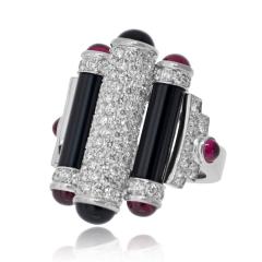  Cartier Cartier Rouleaux 18K White Gold Onyx Ruby And Diamond Ring - 4642075