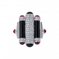  Cartier Cartier Rouleaux 18K White Gold Onyx Ruby And Diamond Ring - 4642444