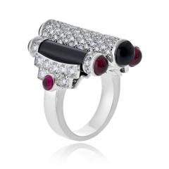  Cartier Cartier Rouleaux 18K White Gold Onyx Ruby And Diamond TIFFANY DIA CERT Ring - 4642100