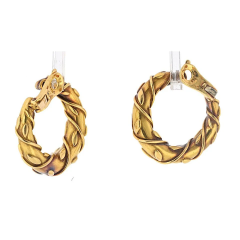  Cartier Cartier Vintage 18K Yellow Gold Vine Fron Facing Hoop Earrings - 3927313