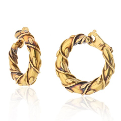  Cartier Cartier Vintage 18K Yellow Gold Vine Fron Facing Hoop Earrings - 3927314