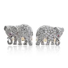  Cartier Diamond Elephant 18K White Gold Walking Elephant Shirt Studs and Cuff Links - 4706966