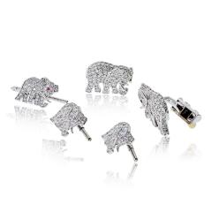  Cartier Diamond Elephant 18K White Gold Walking Elephant Shirt Studs and Cuff Links - 4706975