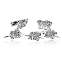  Cartier Diamond Elephant 18K White Gold Walking Elephant Shirt Studs and Cuff Links - 4707939