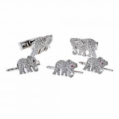  Cartier Diamond Elephant 18K White Gold Walking Elephant Shirt Studs and Cuff Links - 4707942