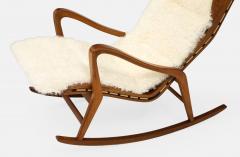  Cassina Pair of Walnut Rocking Lounge Chairs Model 572 Ivory Kalgan Lambskin Cassina - 3585184