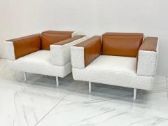  Cassina Piero Lissoni Reef Chairs in Cognac Leather and Boucle Cassina 2001 - 3176327