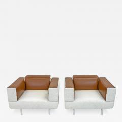  Cassina Piero Lissoni Reef Chairs in Cognac Leather and Boucle Cassina 2001 - 3178838