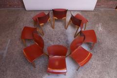  Cassina Set of Eight Josep Llusca Cos Chairs for Cassina in Red Leather and Beechwood - 1646202