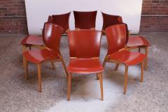  Cassina Set of Eight Josep Llusca Cos Chairs for Cassina in Red Leather and Beechwood - 1646206