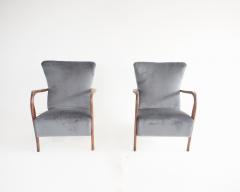  Cassina pair of wood and grey velvet armchairs mod 401 from Cassina Meda 1940 - 4227635