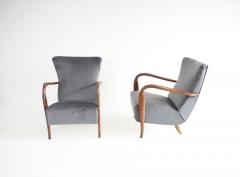  Cassina pair of wood and grey velvet armchairs mod 401 from Cassina Meda 1940 - 4227636
