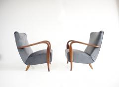  Cassina pair of wood and grey velvet armchairs mod 401 from Cassina Meda 1940 - 4227638