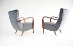  Cassina pair of wood and grey velvet armchairs mod 401 from Cassina Meda 1940 - 4227639
