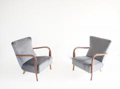  Cassina pair of wood and grey velvet armchairs mod 401 from Cassina Meda 1940 - 4227640