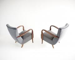 Cassina pair of wood and grey velvet armchairs mod 401 from Cassina Meda 1940 - 4227641