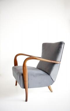  Cassina pair of wood and grey velvet armchairs mod 401 from Cassina Meda 1940 - 4227643