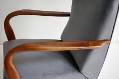  Cassina pair of wood and grey velvet armchairs mod 401 from Cassina Meda 1940 - 4227644