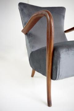  Cassina pair of wood and grey velvet armchairs mod 401 from Cassina Meda 1940 - 4227645