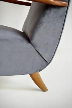  Cassina pair of wood and grey velvet armchairs mod 401 from Cassina Meda 1940 - 4227647
