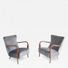  Cassina pair of wood and grey velvet armchairs mod 401 from Cassina Meda 1940 - 4230021
