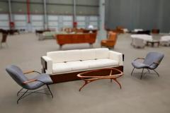  Celina Brazilian Modern Sofa in Hardwood and White Linen by Celina Brazil c 1960 - 3339157