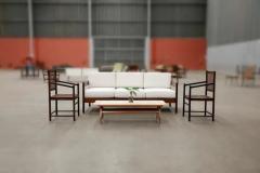  Celina Decora es Brazilian Modern Sofa in Hardwood White Fabric by Celina Decoracoes c 1960s - 3821226