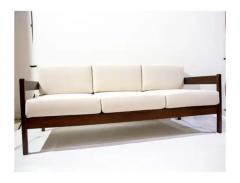  Celina Decora es Brazilian Modern Sofa in Hardwood White Fabric by Celina Decoracoes c 1960s - 3821228