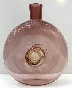  Cenedese 1970s Cenedese Italian Amethyst Purple Murano Glass Bottle Vase with Gold Center - 3217138