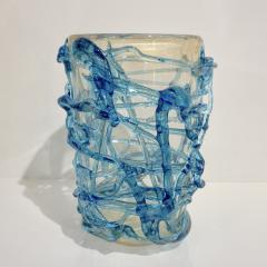  Cenedese 2000 Cenedese Italian Modern Aqua Blue 24 Kt Gold Murano Glass Art Vase - 4143740