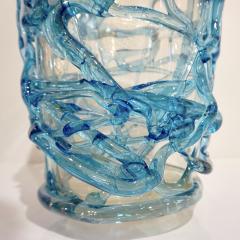  Cenedese 2000 Cenedese Italian Modern Aqua Blue 24 Kt Gold Murano Glass Art Vase - 4143743