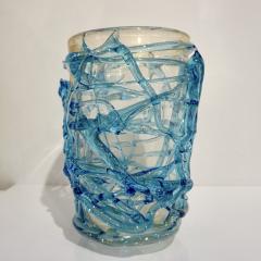  Cenedese 2000 Cenedese Italian Modern Aqua Blue 24 Kt Gold Murano Glass Art Vase - 4143744