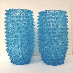  Cenedese 2000s Cenedese Italian Pair of Aquamarine Blue Rostrato Murano Glass Ovoid Vases - 2076220