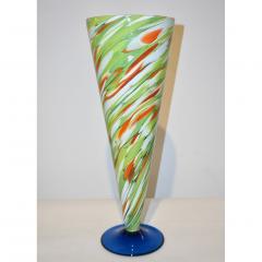  Cenedese Cenedese 1970 Pair of White Green Orange Murano Glass Conical Vases on Blue Base - 852409