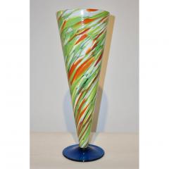  Cenedese Cenedese 1970 Pair of White Green Orange Murano Glass Conical Vases on Blue Base - 852412