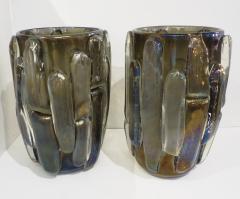  Cenedese Cenedese Italian Modern Pair of Iridescent Black Smoked Murano Glass Vases - 2175228