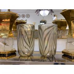  Cenedese Cenedese Italian Pair of Iridescent Zebra Smoked Gold Murano Glass Modern Vases - 2189450