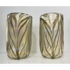  Cenedese Cenedese Italian Pair of Iridescent Zebra Smoked Gold Murano Glass Modern Vases - 2189451