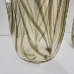 Cenedese Cenedese Italian Pair of Iridescent Zebra Smoked Gold Murano Glass Modern Vases - 2189457