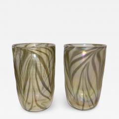  Cenedese Cenedese Italian Pair of Iridescent Zebra Smoked Gold Murano Glass Modern Vases - 2190085