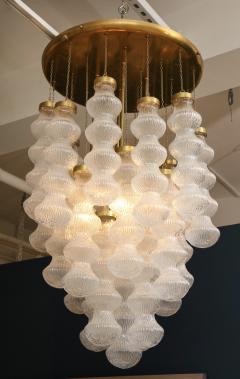  Cenedese Italian Mid Century Cenedese Murano Glass and Brass Flush Mount Chandelier - 1931719