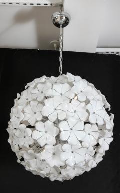  Cenedese Large White Murano Flower Glass Chandelier Attributed to Cenedese - 2659400