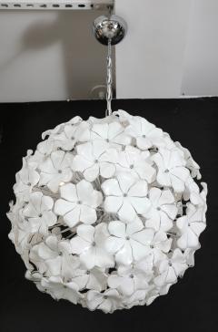  Cenedese Large White Murano Flower Glass Chandelier Attributed to Cenedese - 2659405